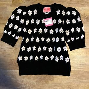 Kate spade floral shirt sleeve knit flower top black size medium